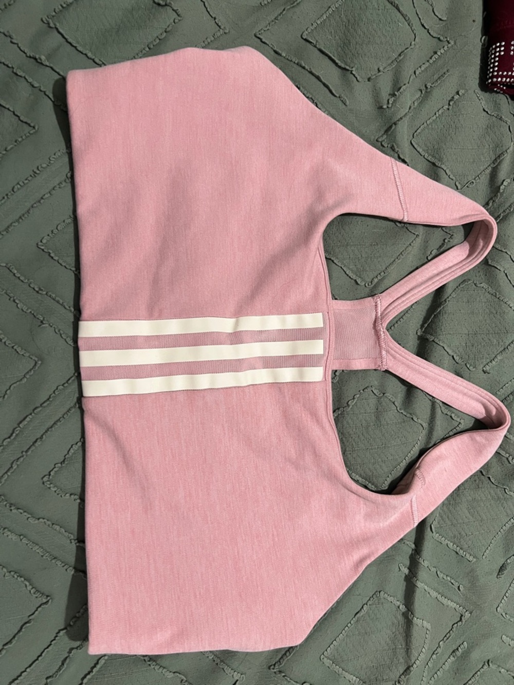 adidas Pink Women's Strappy Sports Bra with White Stripe Detail 1X